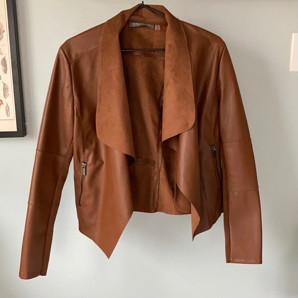 Caramel pleather and suede fitted jacket